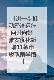 进一步推动经济运行回升向好 雅安优化新增11条市级政策举措